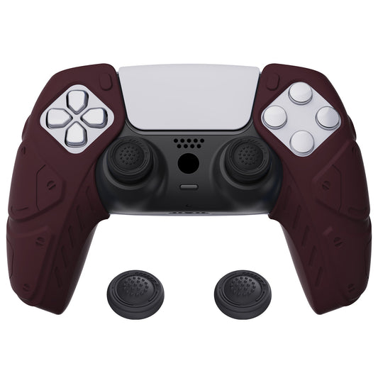 PlayVital Mecha Edition Anti-Slip Silicone Cover Skin with Thumb Grip Caps for PS5 Wireless Controller - Compatible with Charging Station - Wine Red - JGPF006 PlayVital