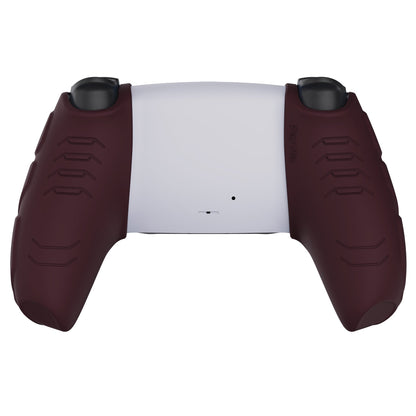 PlayVital Mecha Edition Anti-Slip Silicone Cover Skin with Thumb Grip Caps for PS5 Wireless Controller - Compatible with Charging Station - Wine Red - JGPF006 PlayVital