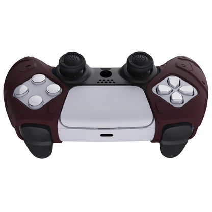 PlayVital Mecha Edition Anti-Slip Silicone Cover Skin with Thumb Grip Caps for PS5 Wireless Controller - Compatible with Charging Station - Wine Red - JGPF006 PlayVital