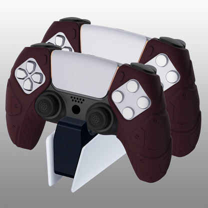 PlayVital Mecha Edition Anti-Slip Silicone Cover Skin with Thumb Grip Caps for PS5 Wireless Controller - Compatible with Charging Station - Wine Red - JGPF006 PlayVital