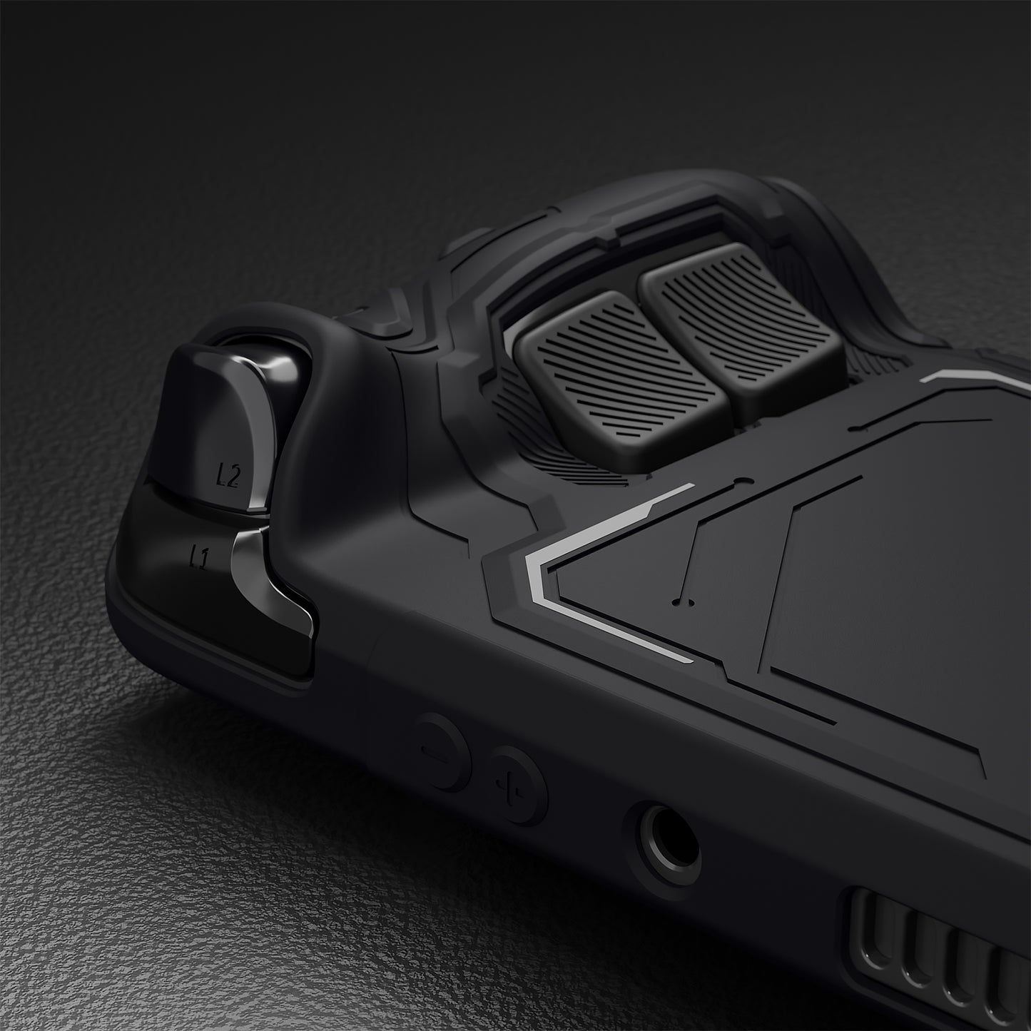 PlayVital Steam Deck OLED＆LCD 向け メカ風保護ケース バックボタン強化セット付 サムグリップ＆ステッカー付き【ブラック】