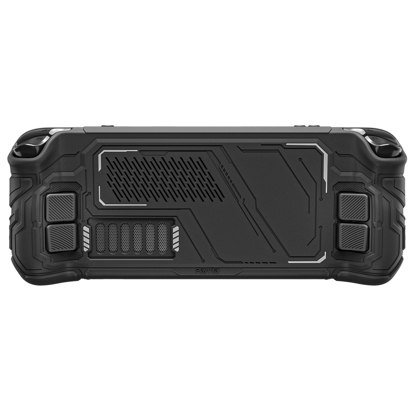 PlayVital Steam Deck OLED＆LCD 向け メカ風保護ケース バックボタン強化セット付 サムグリップ＆ステッカー付き【ブラック】