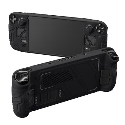 PlayVital Steam Deck OLED＆LCD 向け メカ風保護ケース バックボタン強化セット付 サムグリップ＆ステッカー付き【ブラック】