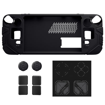 PlayVital Steam Deck OLED＆LCD 向け メカ風保護ケース バックボタン強化セット付 サムグリップ＆ステッカー付き【ブラック】