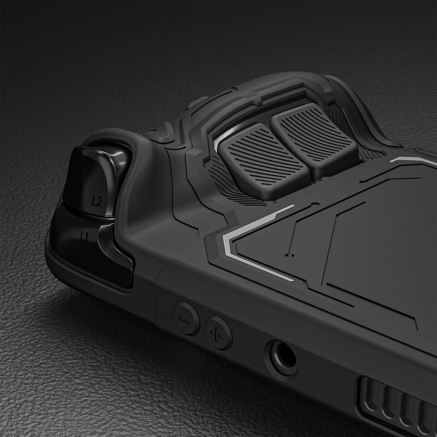 PlayVital Steam Deck OLED＆LCD 向け メカ風保護ケース バックボタン強化セット付 サムグリップ＆ステッカー付き【ブラック】