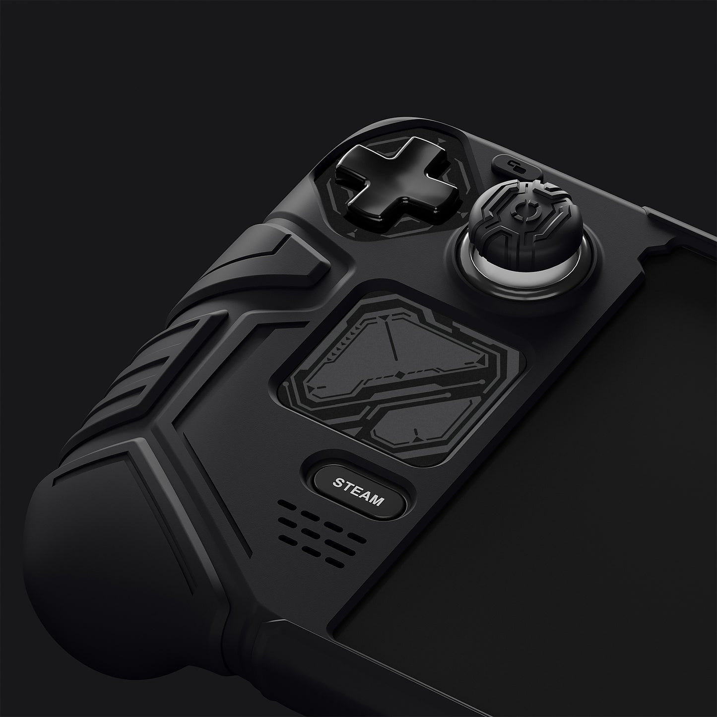 PlayVital Steam Deck OLED＆LCD 向け メカ風保護ケース バックボタン強化セット付 サムグリップ＆ステッカー付き【ブラック】
