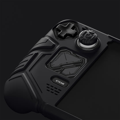 PlayVital Steam Deck OLED＆LCD 向け メカ風保護ケース バックボタン強化セット付 サムグリップ＆ステッカー付き【ブラック】