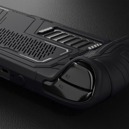 PlayVital Steam Deck OLED＆LCD 向け メカ風保護ケース バックボタン強化セット付 サムグリップ＆ステッカー付き【ブラック】