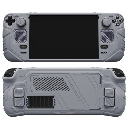 PlayVital Steam Deck OLED＆LCD 向け メカ風保護ケース バックボタン強化セット付 サムグリップ＆ステッカー付き【グレー】