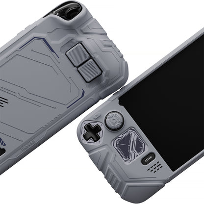 PlayVital Steam Deck OLED＆LCD 向け メカ風保護ケース バックボタン強化セット付 サムグリップ＆ステッカー付き【グレー】
