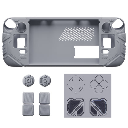 PlayVital Steam Deck OLED＆LCD 向け メカ風保護ケース バックボタン強化セット付 サムグリップ＆ステッカー付き【グレー】