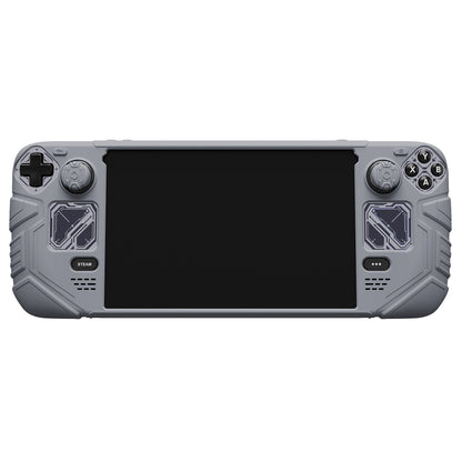 PlayVital Steam Deck OLED＆LCD 向け メカ風保護ケース バックボタン強化セット付 サムグリップ＆ステッカー付き【グレー】