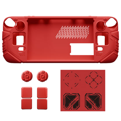 PlayVital Steam Deck OLED＆LCD 向け メカ風保護ケース バックボタン強化セット付 サムグリップ＆ステッカー付き【レッド】