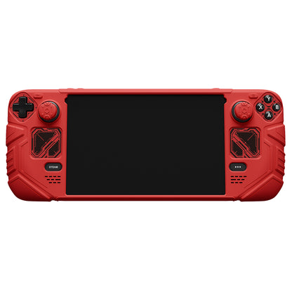 PlayVital Steam Deck OLED＆LCD 向け メカ風保護ケース バックボタン強化セット付 サムグリップ＆ステッカー付き【レッド】