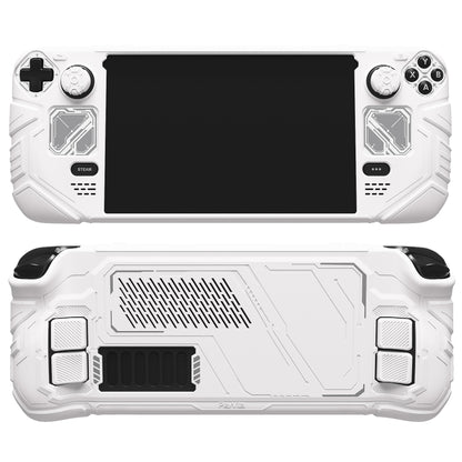 PlayVital Steam Deck OLED＆LCD 向け メカ風保護ケース バックボタン強化セット付 サムグリップ＆ステッカー付き【ホワイト】