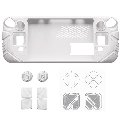 PlayVital Steam Deck OLED＆LCD 向け メカ風保護ケース バックボタン強化セット付 サムグリップ＆ステッカー付き【ホワイト】