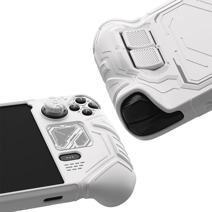 PlayVital Steam Deck OLED＆LCD 向け メカ風保護ケース バックボタン強化セット付 サムグリップ＆ステッカー付き【ホワイト】