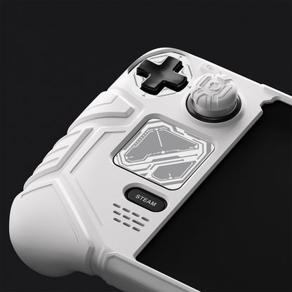 PlayVital Steam Deck OLED＆LCD 向け メカ風保護ケース バックボタン強化セット付 サムグリップ＆ステッカー付き【ホワイト】