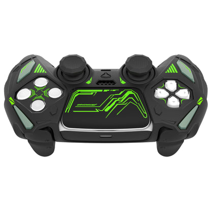 PlayVital メカライノ シリコンカバー PS5用（サムグリップ＆ステッカー付き）充電ドック対応【ブラック＆グリーン】