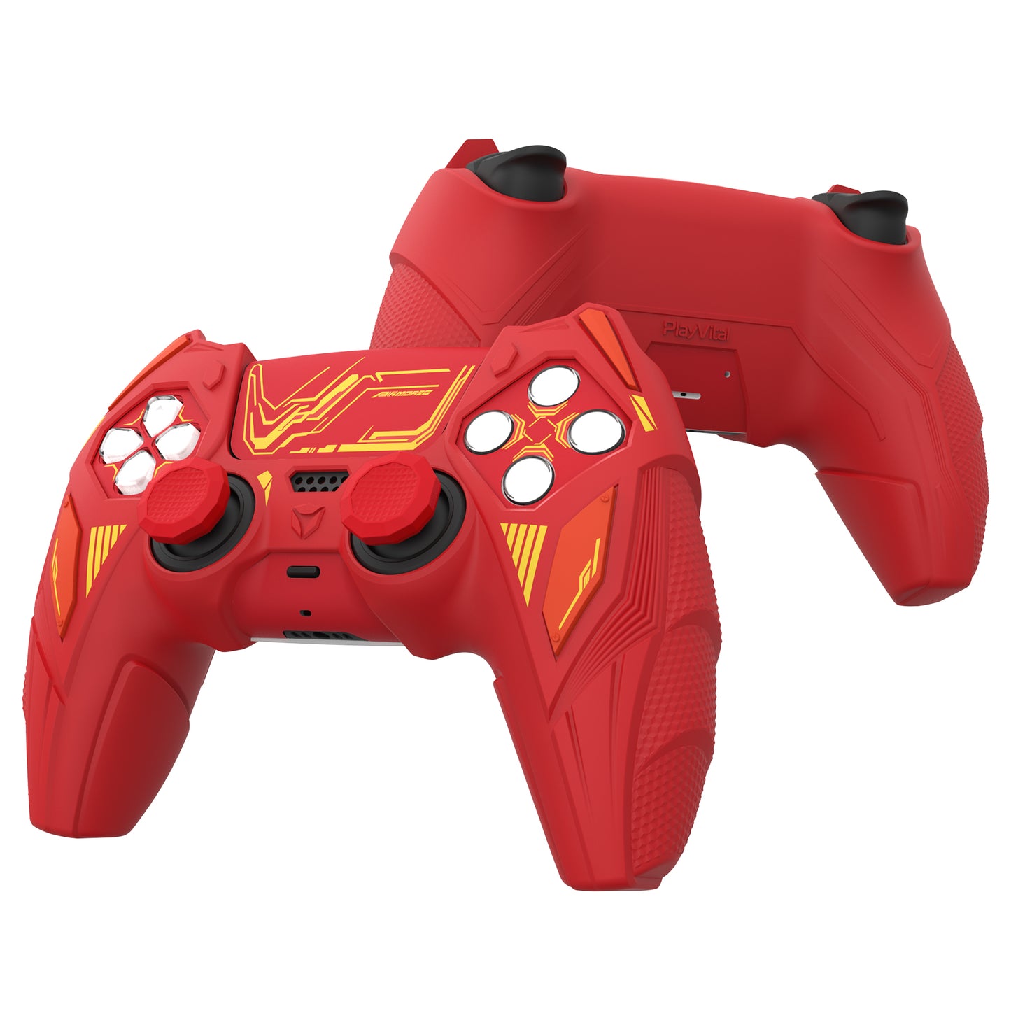 PlayVital メカライノ シリコンカバー PS5用（サムグリップ＆ステッカー付き）充電ドック対応【メープルレッド＆ブリックレッド】