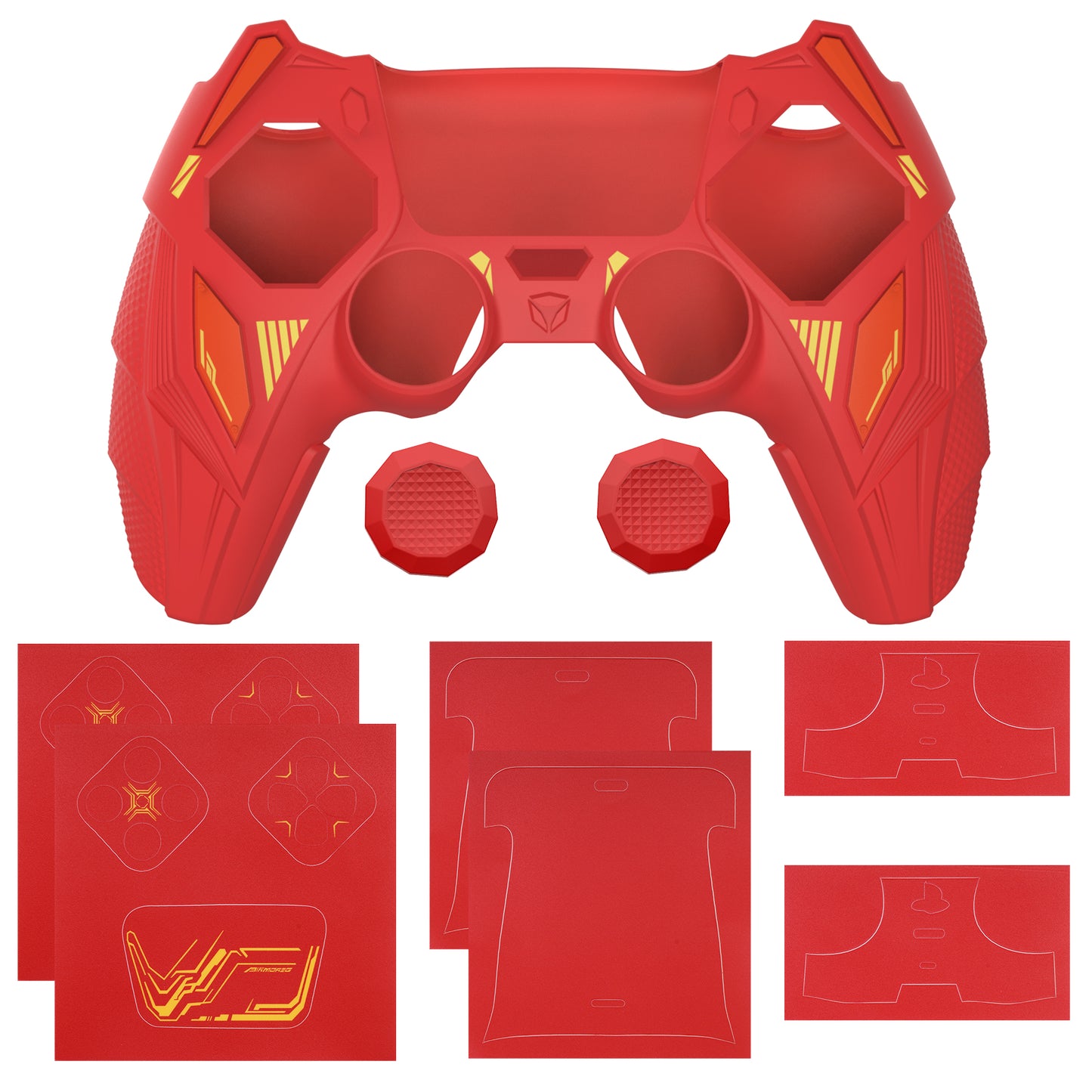 PlayVital メカライノ シリコンカバー PS5用（サムグリップ＆ステッカー付き）充電ドック対応【メープルレッド＆ブリックレッド】