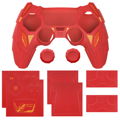 PlayVital メカライノ シリコンカバー PS5用（サムグリップ＆ステッカー付き）充電ドック対応【メープルレッド＆ブリックレッド】