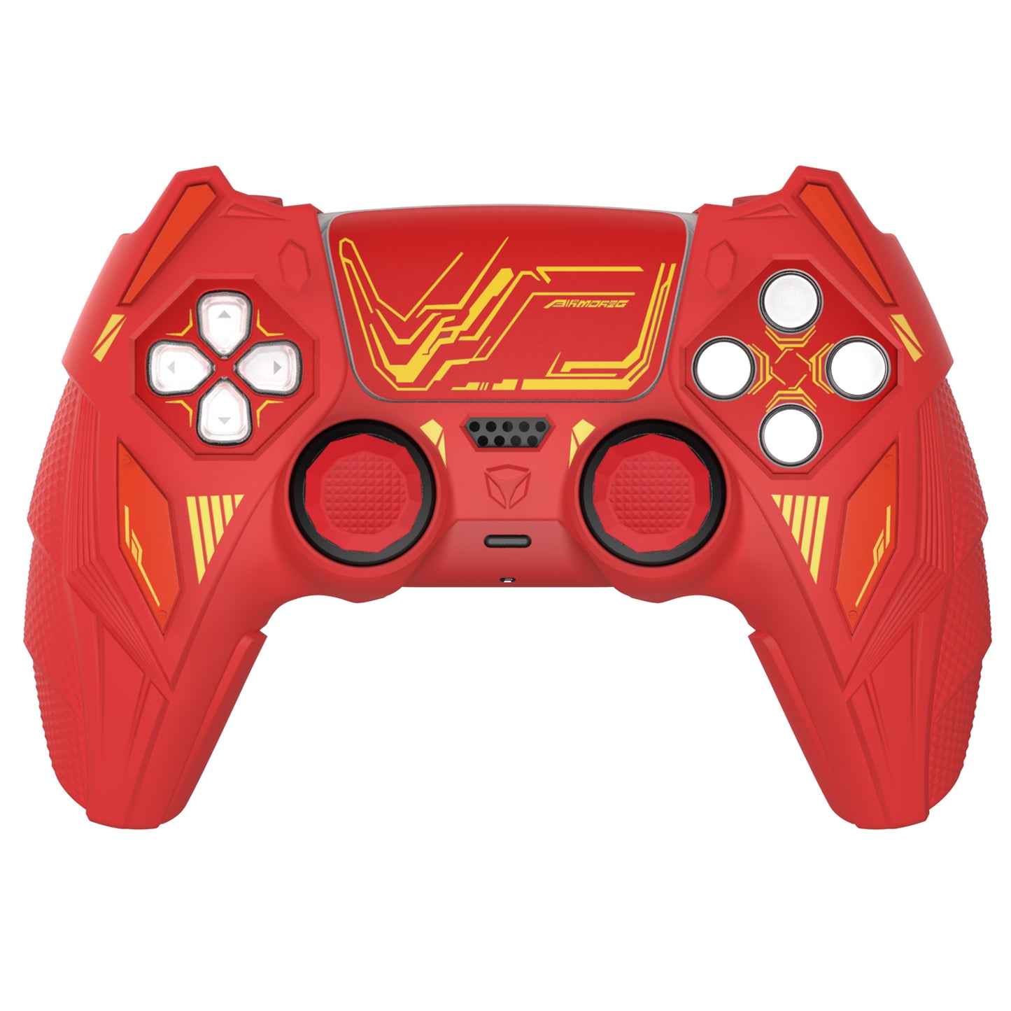 PlayVital メカライノ シリコンカバー PS5用（サムグリップ＆ステッカー付き）充電ドック対応【メープルレッド＆ブリックレッド】