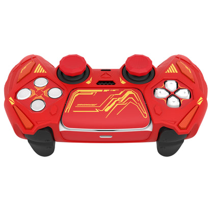 PlayVital メカライノ シリコンカバー PS5用（サムグリップ＆ステッカー付き）充電ドック対応【メープルレッド＆ブリックレッド】
