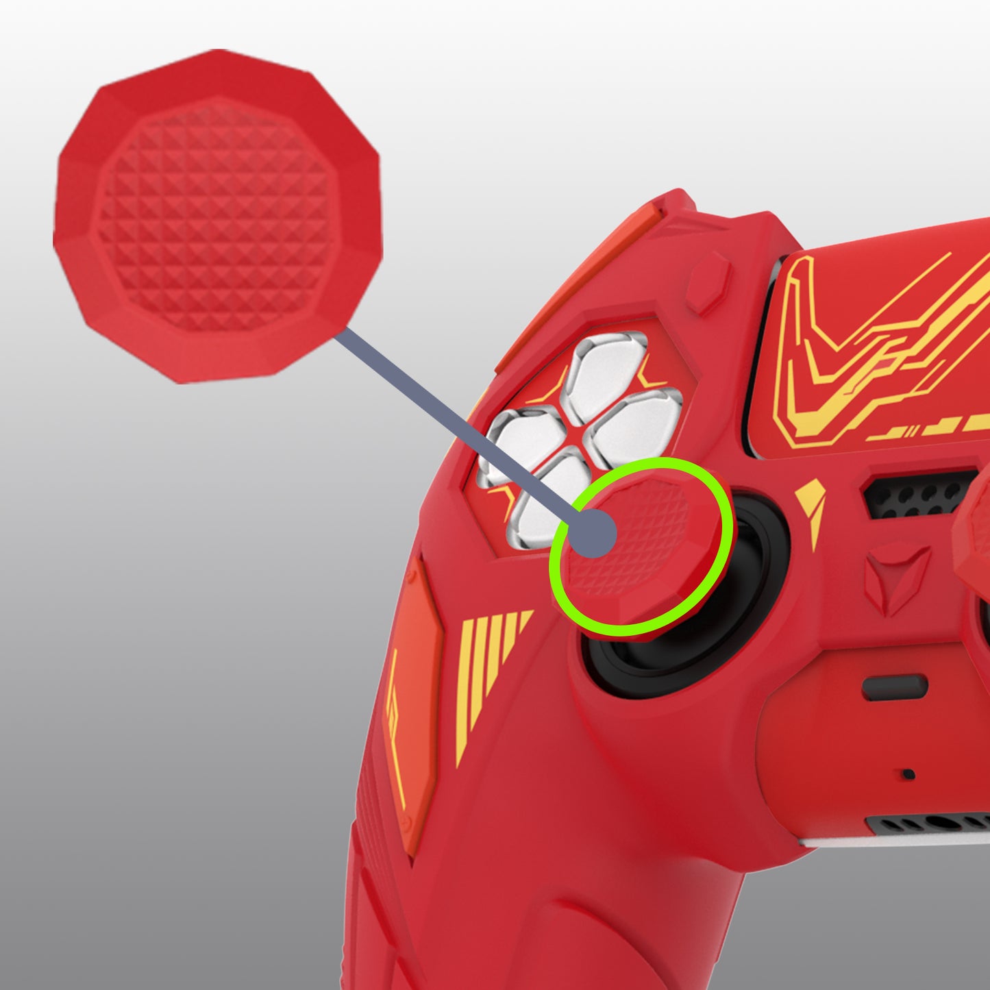 PlayVital メカライノ シリコンカバー PS5用（サムグリップ＆ステッカー付き）充電ドック対応【メープルレッド＆ブリックレッド】