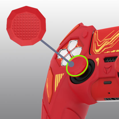 PlayVital メカライノ シリコンカバー PS5用（サムグリップ＆ステッカー付き）充電ドック対応【メープルレッド＆ブリックレッド】
