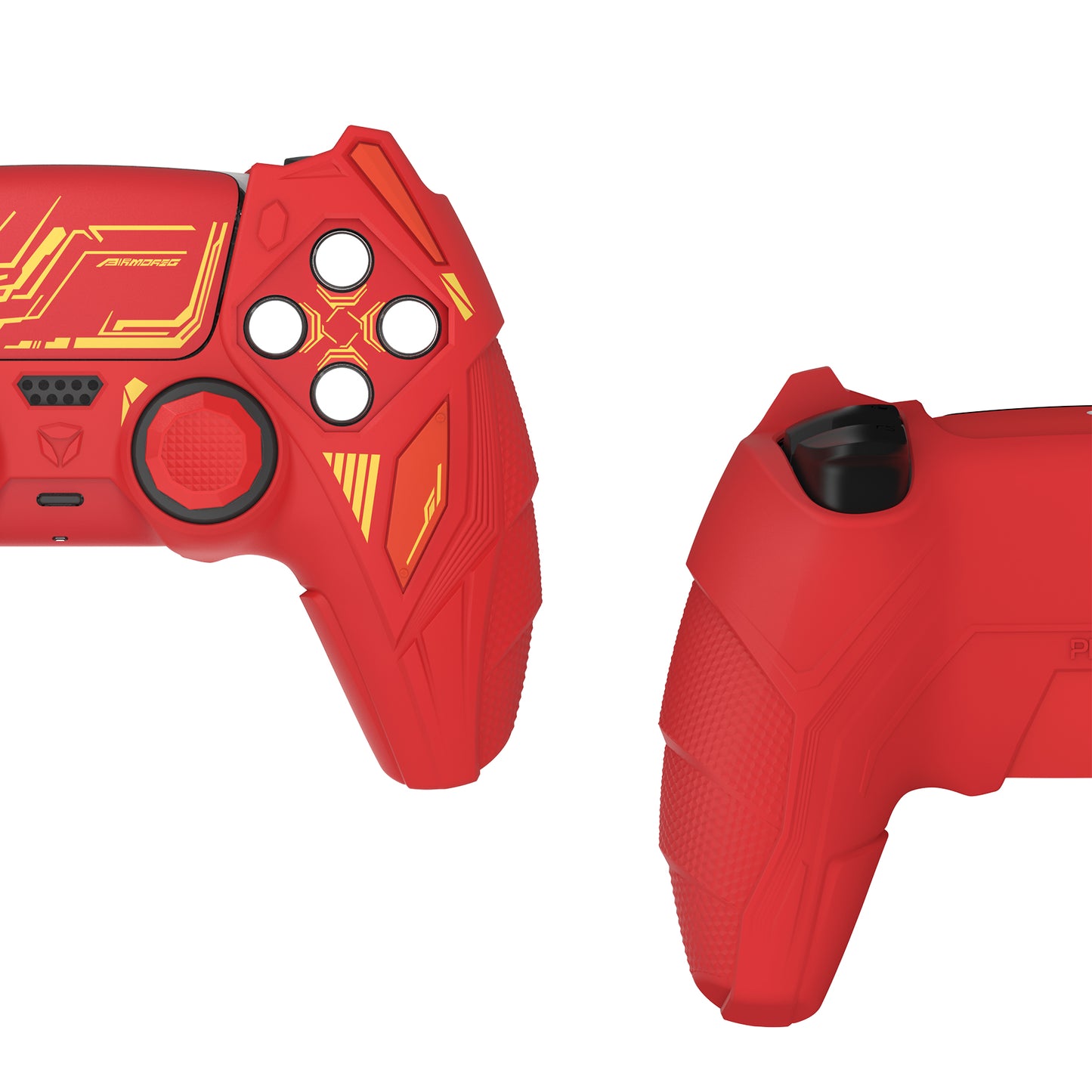 PlayVital メカライノ シリコンカバー PS5用（サムグリップ＆ステッカー付き）充電ドック対応【メープルレッド＆ブリックレッド】