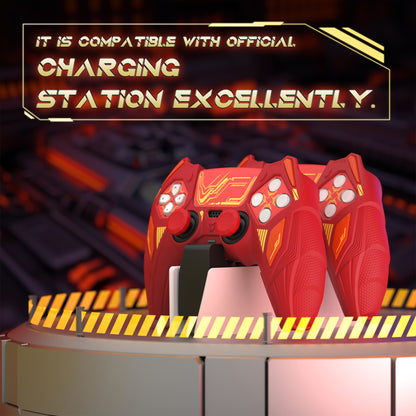 PlayVital メカライノ シリコンカバー PS5用（サムグリップ＆ステッカー付き）充電ドック対応【メープルレッド＆ブリックレッド】