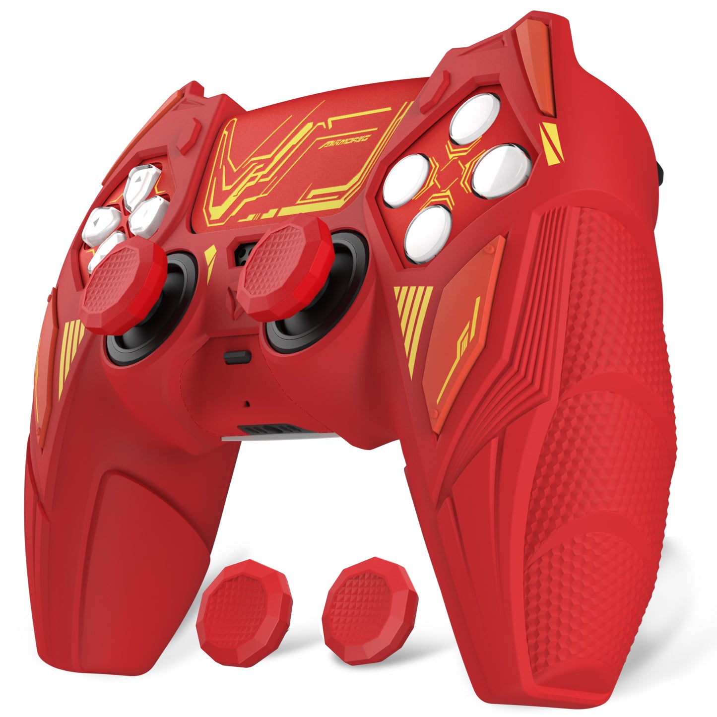 PlayVital メカライノ シリコンカバー PS5用（サムグリップ＆ステッカー付き）充電ドック対応【メープルレッド＆ブリックレッド】