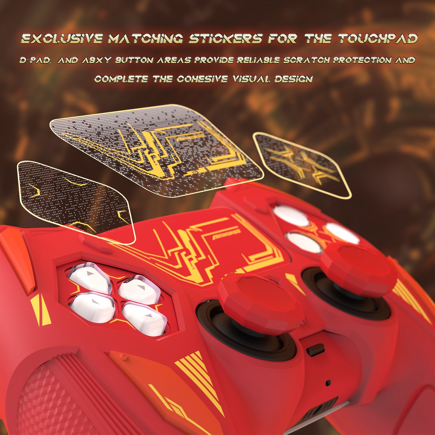 PlayVital メカライノ シリコンカバー PS5用（サムグリップ＆ステッカー付き）充電ドック対応【メープルレッド＆ブリックレッド】