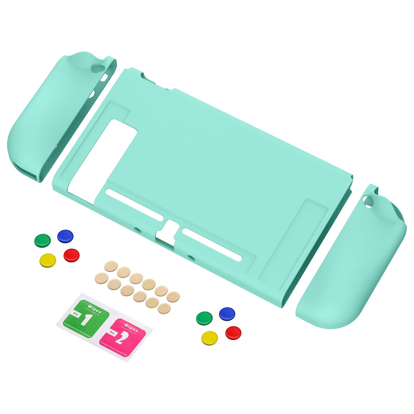 PlayVital Misty Green Protective Case for NS Switch, Soft TPU Slim Case Cover for NS Switch Console with Colorful ABXY Direction Button Caps - NTU6032G2 PlayVital