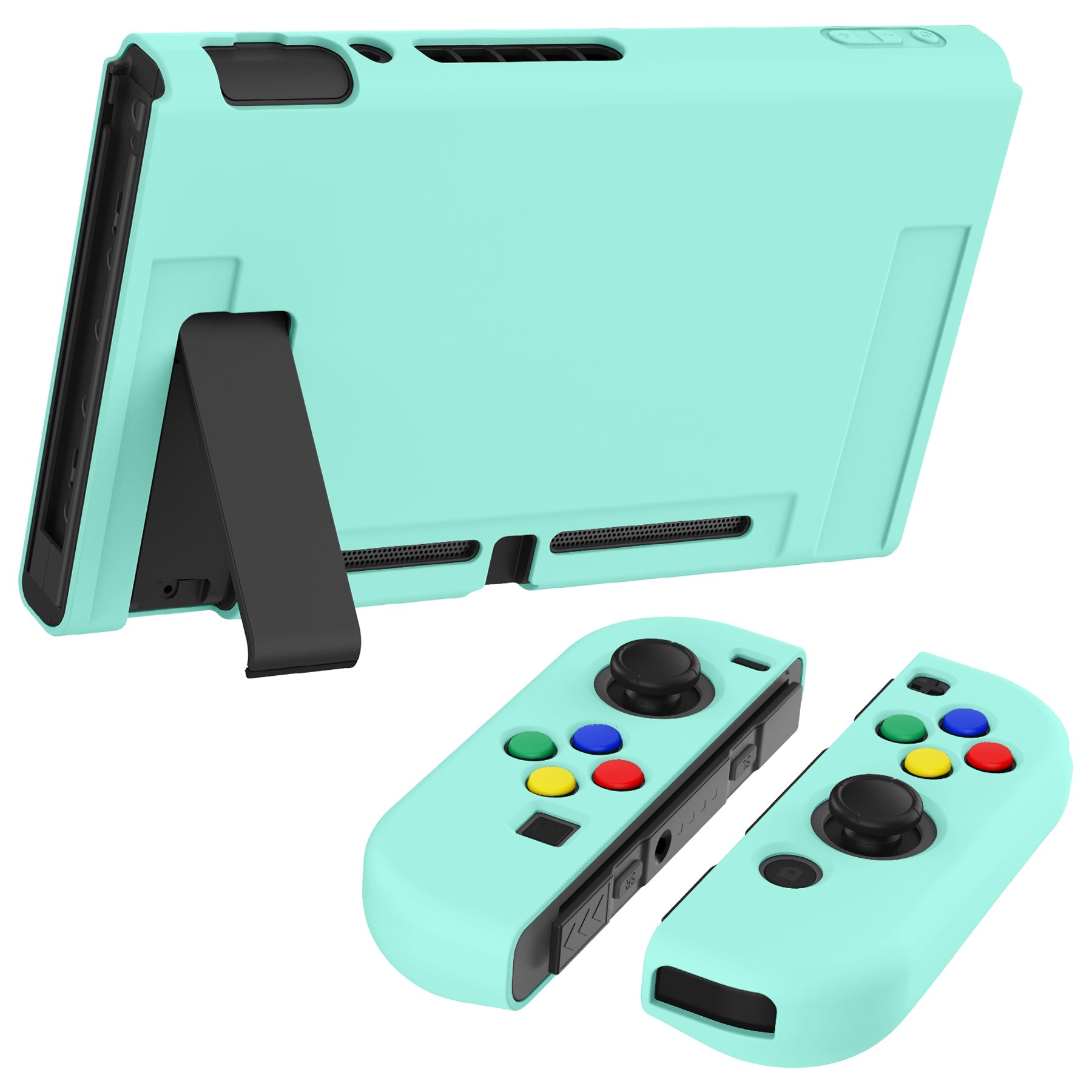 PlayVital Misty Green Protective Case for NS Switch, Soft TPU Slim Case Cover for NS Switch Console with Colorful ABXY Direction Button Caps - NTU6032G2 PlayVital