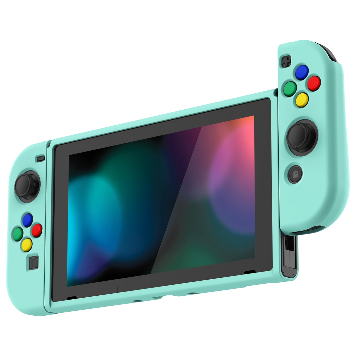 PlayVital Misty Green Protective Case for NS Switch, Soft TPU Slim Case Cover for NS Switch Console with Colorful ABXY Direction Button Caps - NTU6032G2 PlayVital