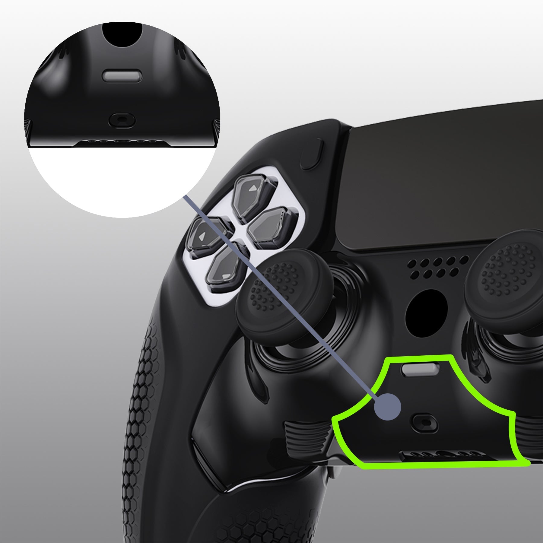 PlayVital Ninja Edition Anti-Slip Half-Covered Silicone Cover Skin with Thumb Grip Caps for PS5 Edge Controller - Black - EYPFP001 PlayVital