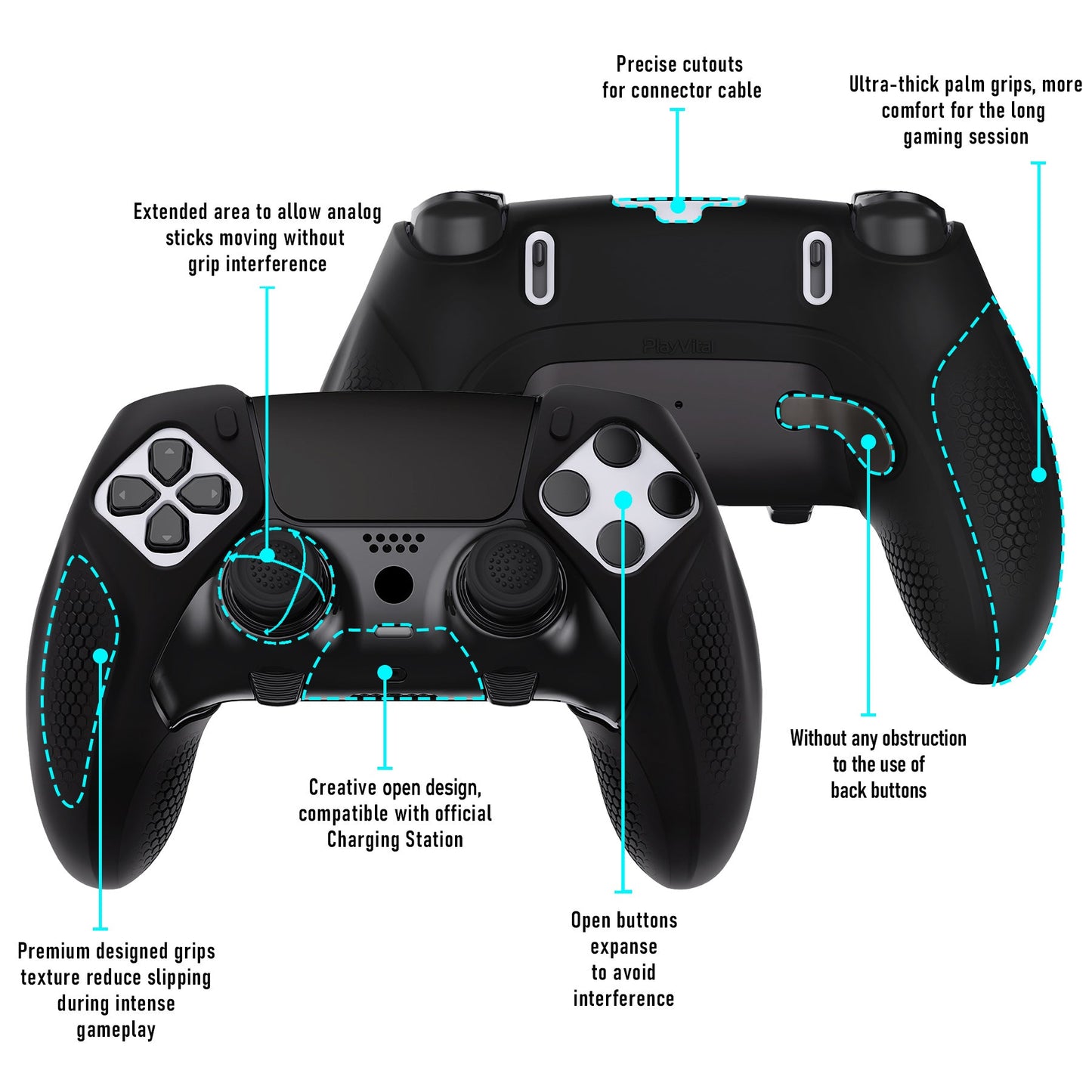 PlayVital Ninja Edition Anti-Slip Half-Covered Silicone Cover Skin with Thumb Grip Caps for PS5 Edge Controller - Black - EYPFP001 PlayVital