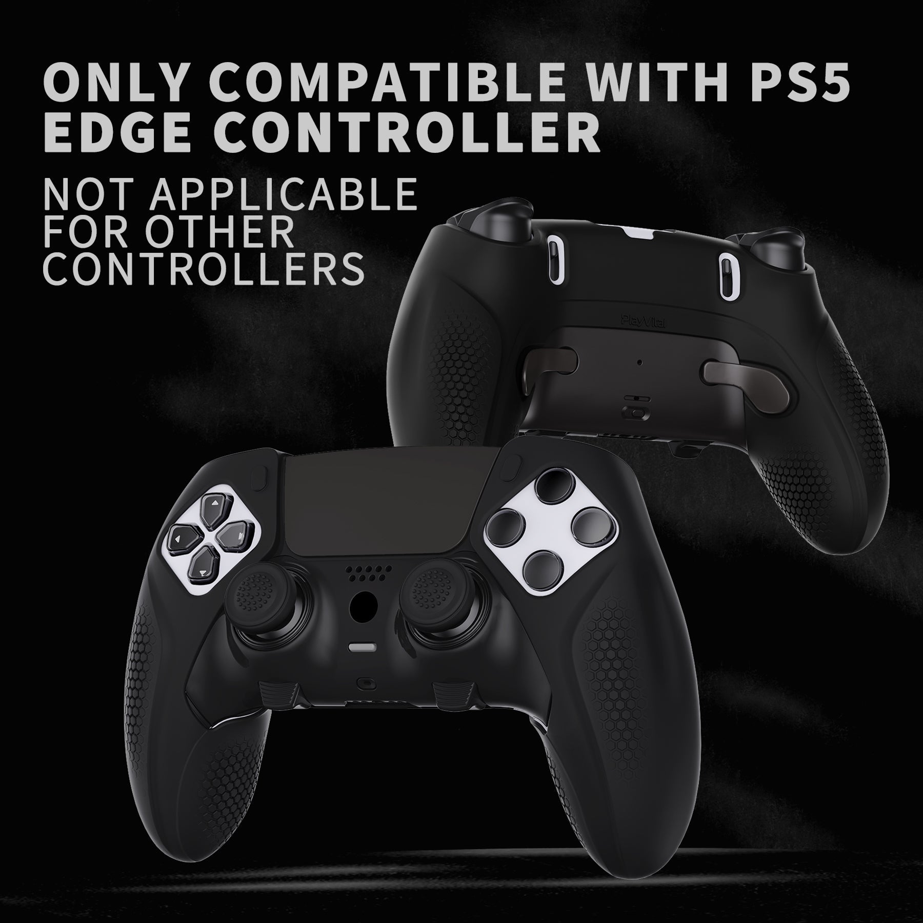 PlayVital Ninja Edition Anti-Slip Half-Covered Silicone Cover Skin with Thumb Grip Caps for PS5 Edge Controller - Black - EYPFP001 PlayVital