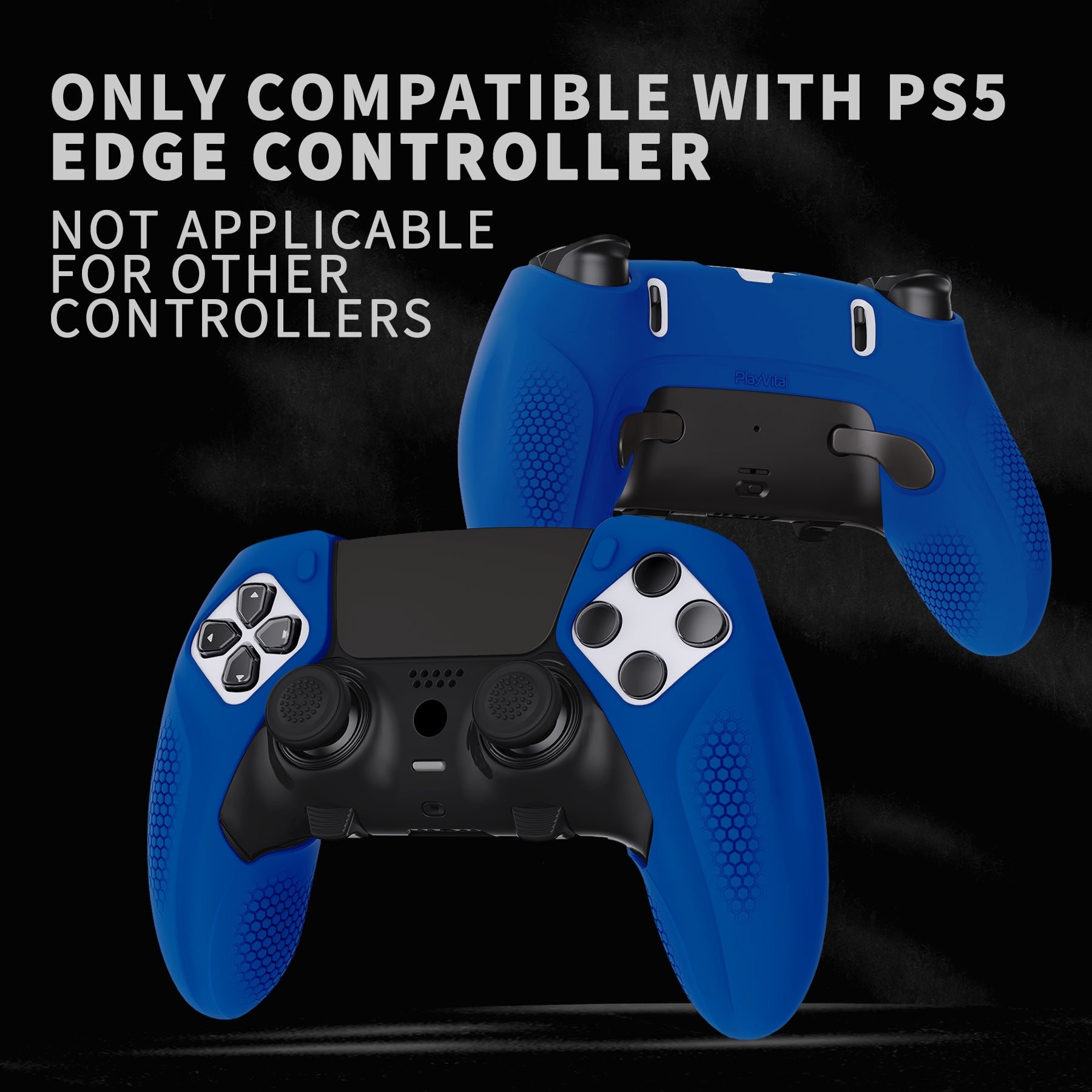 PlayVital Ninja Edition Anti-Slip Half-Covered Silicone Cover Skin with Thumb Grip Caps for PS5 Edge Controller - Blue - EYPFP008 PlayVital