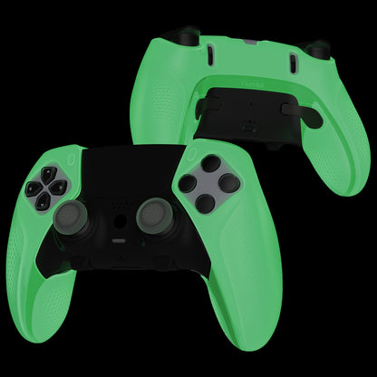 PlayVital Ninja Edition Anti-Slip Half-Covered Silicone Cover Skin with Thumb Grip Caps for PS5 Edge Controller - Glow in Dark - Green - EYPFP006 PlayVital