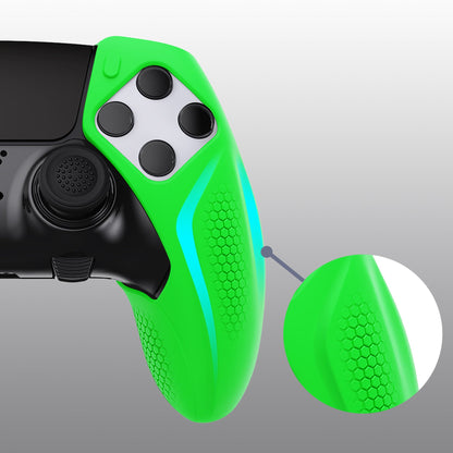 PlayVital Ninja Edition Anti-Slip Half-Covered Silicone Cover Skin with Thumb Grip Caps for PS5 Edge Controller - Green - EYPFP009 PlayVital