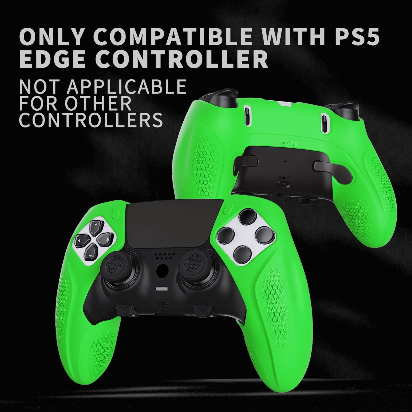 PlayVital Ninja Edition Anti-Slip Half-Covered Silicone Cover Skin with Thumb Grip Caps for PS5 Edge Controller - Green - EYPFP009 PlayVital