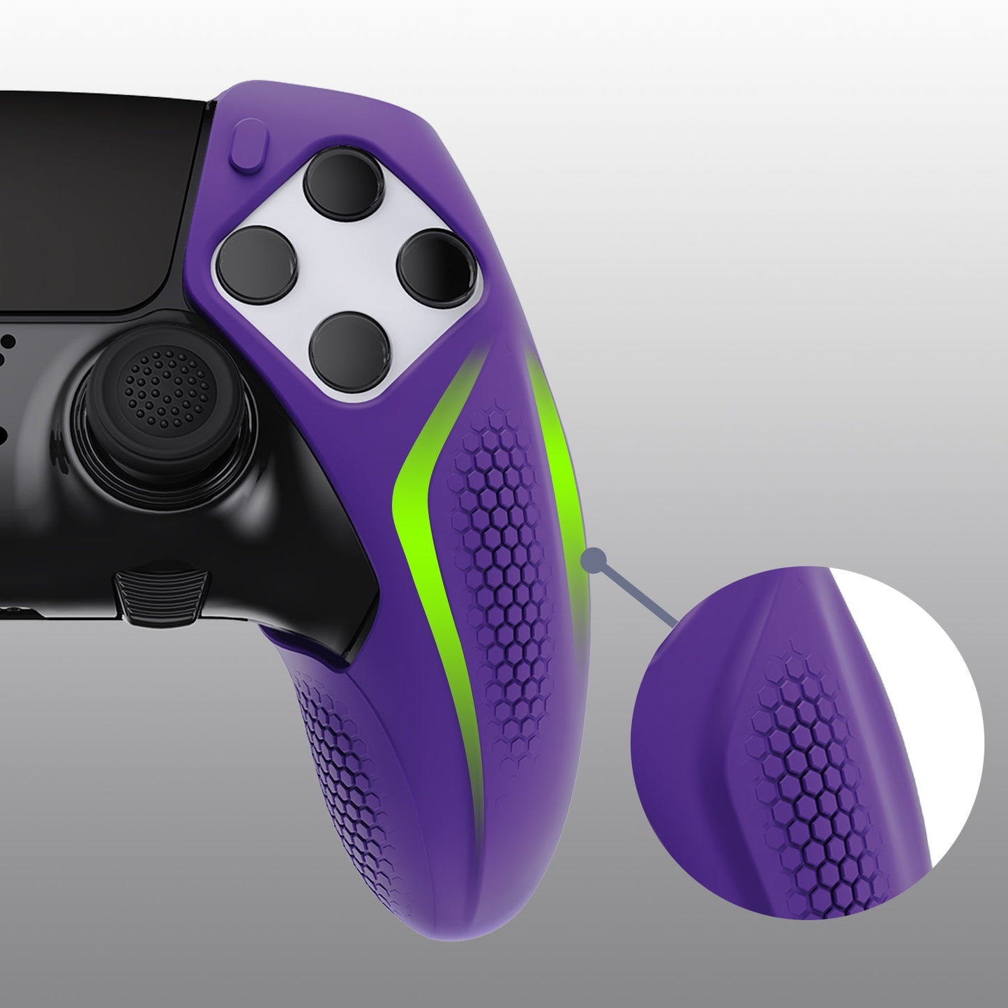 PlayVital Ninja Edition Anti-Slip Half-Covered Silicone Cover Skin with Thumb Grip Caps for PS5 Edge Controller - Purple - EYPFP007 PlayVital