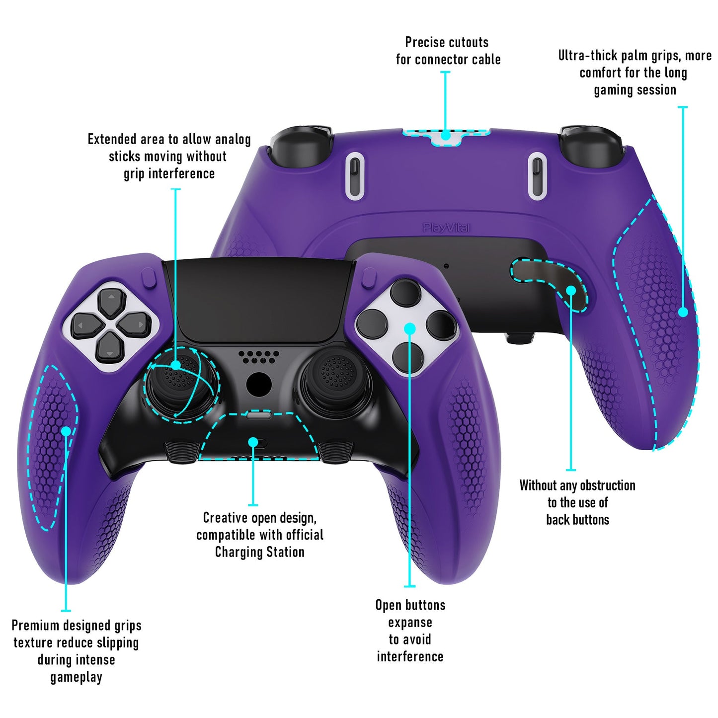 PlayVital Ninja Edition Anti-Slip Half-Covered Silicone Cover Skin with Thumb Grip Caps for PS5 Edge Controller - Purple - EYPFP007 PlayVital