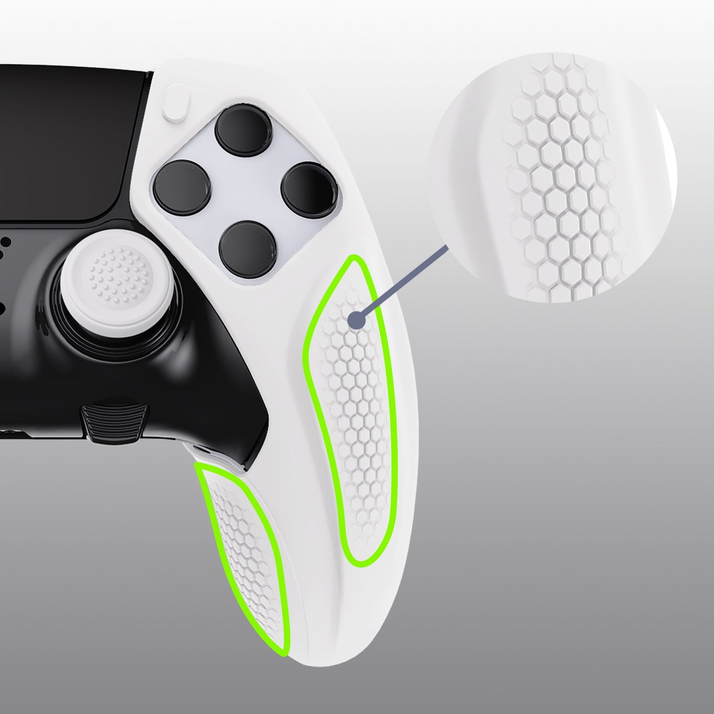 PlayVital Ninja Edition Anti-Slip Half-Covered Silicone Cover Skin with Thumb Grip Caps for PS5 Edge Controller - White - EYPFP002 PlayVital