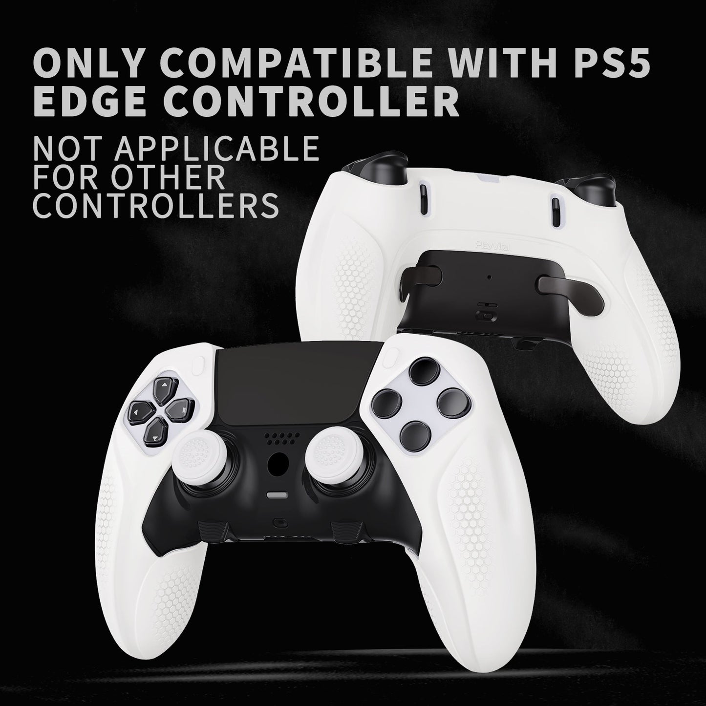 PlayVital Ninja Edition Anti-Slip Half-Covered Silicone Cover Skin with Thumb Grip Caps for PS5 Edge Controller - White - EYPFP002 PlayVital