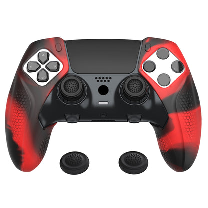 PlayVital Ninja Edition 滑り止めハーフカバーシリコンカバースキン サムグリップキャップ付き PS5 Edge コントローラー用 【レッド & ブラック】