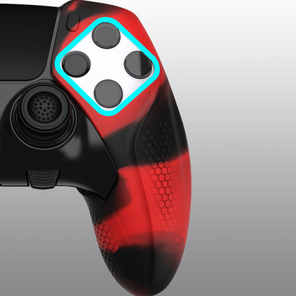PlayVital Ninja Edition 滑り止めハーフカバーシリコンカバースキン サムグリップキャップ付き PS5 Edge コントローラー用 【レッド & ブラック】